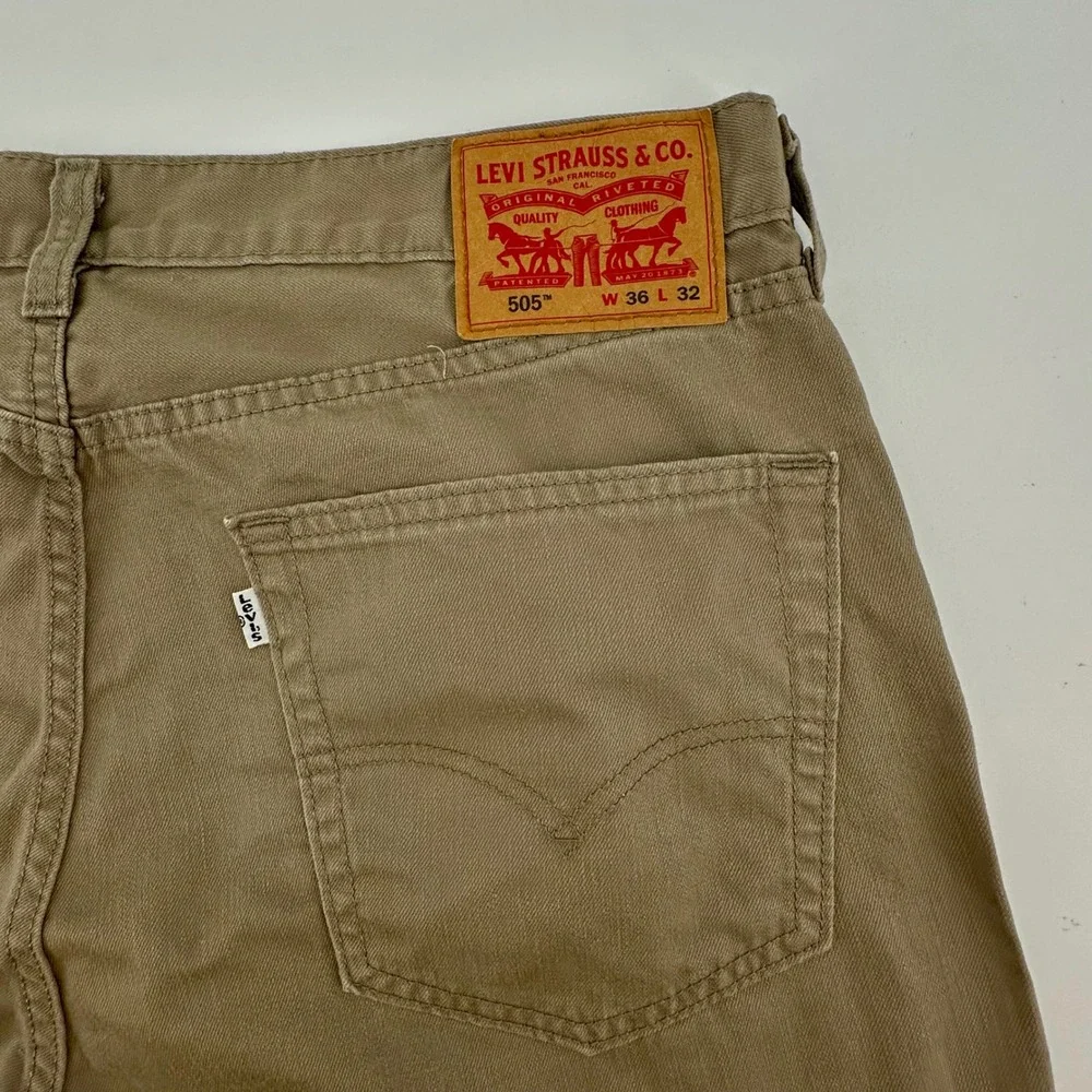 Levis 505 Regular Fit Straight Leg Khaki Tan Pants Mens 36x32 00505-0718 Cotton